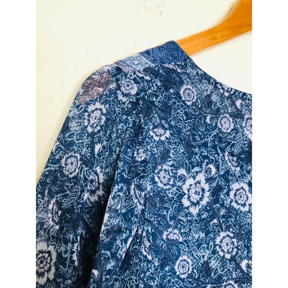 Lucky Brand Blue Floral Button Up Peasant Blouse Small Bohemian Long Sleeve - Picture 14 of 14